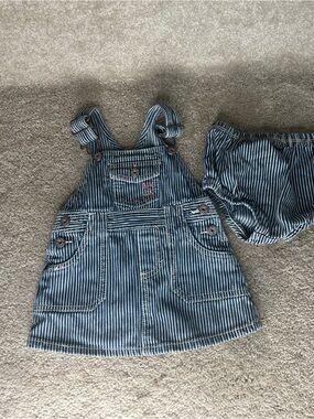Oshkosh B’gosh railroad stripe overall dress W/bloomer Sz 12m